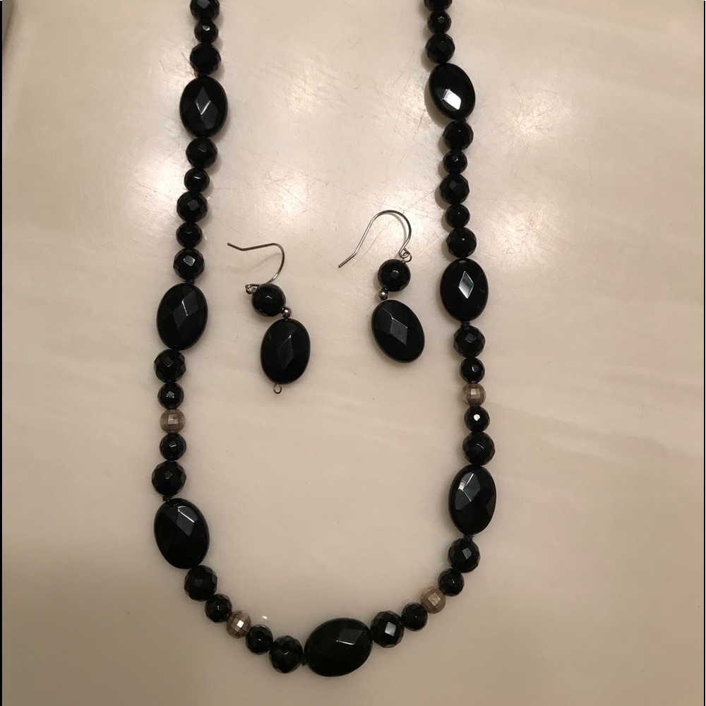 Macy’s Onyx Bead Jewelry Set In Sterling Silver!